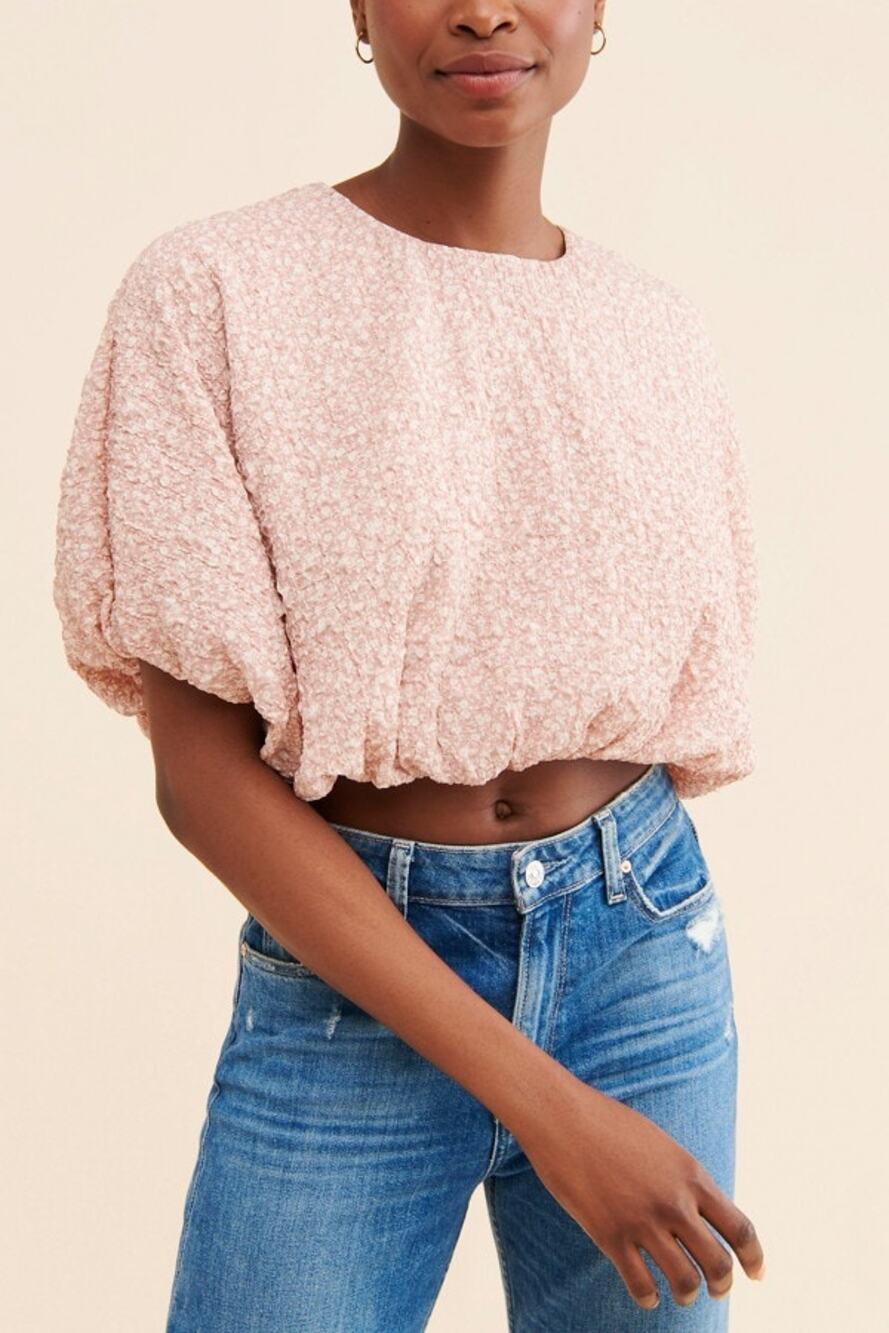 English Factory Pink Floral Cotton Candy Cropped Puffy Feminine Blouse S
